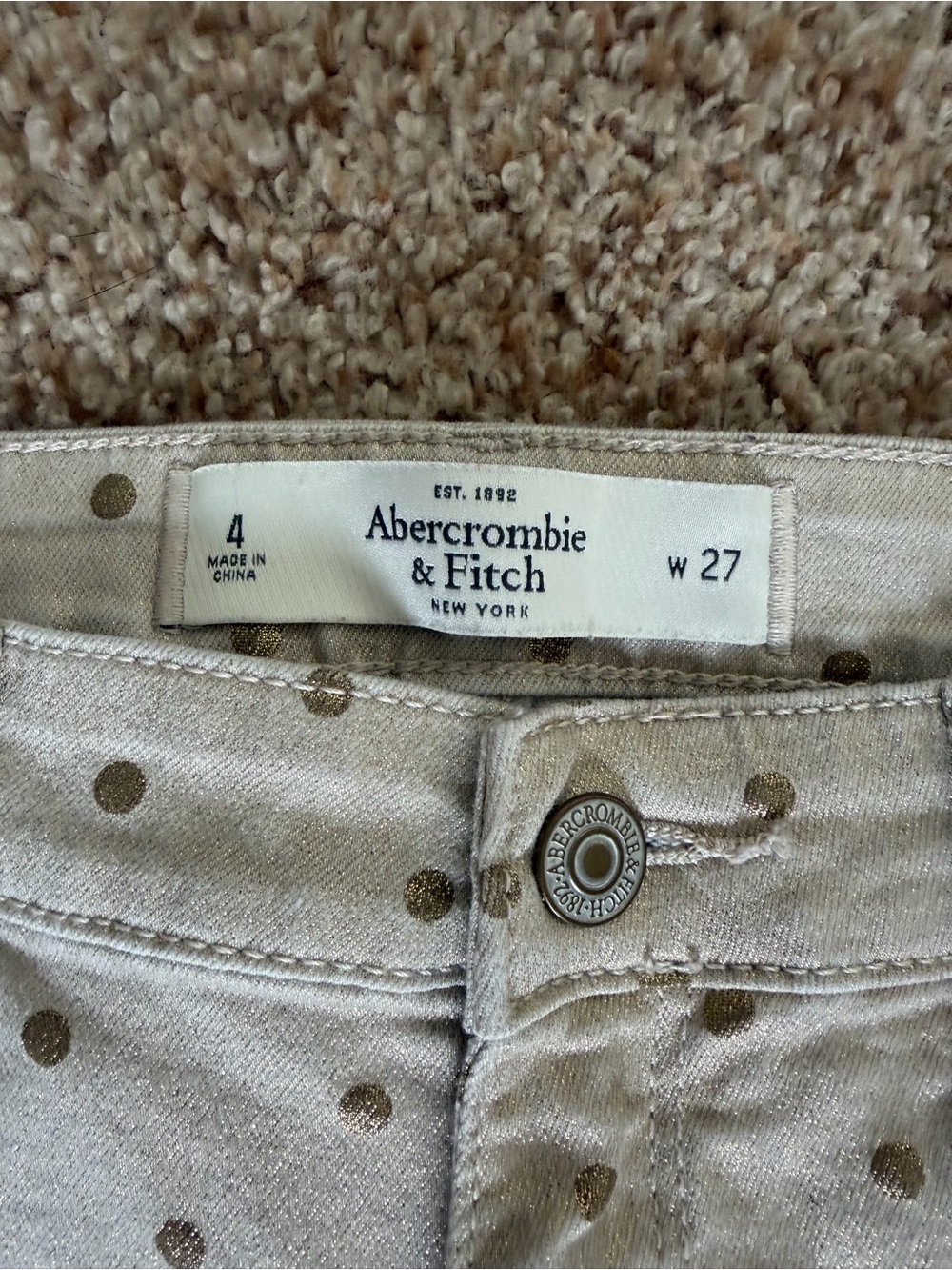 Abercrombie & Fitch Beige Jeans with Gold Polka Dots